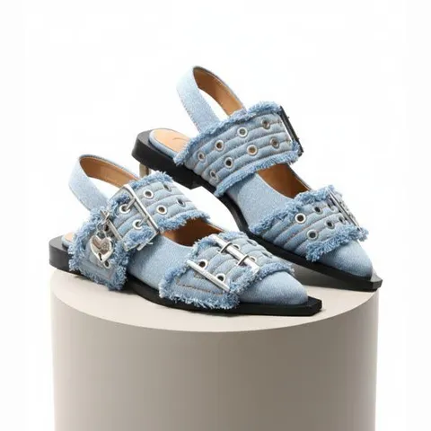 MUST IT_가니 Denim Charms Feminine Buckle Ballerinas (S2939 928) (데님 페미닌 버클 발레리나)