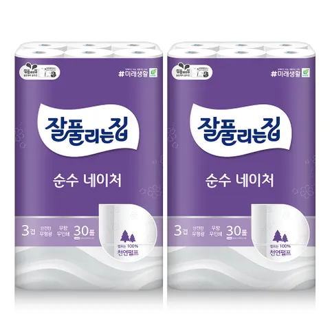 [내일도착] 순수네이처 천연펄프 27m x 30롤 x 2팩