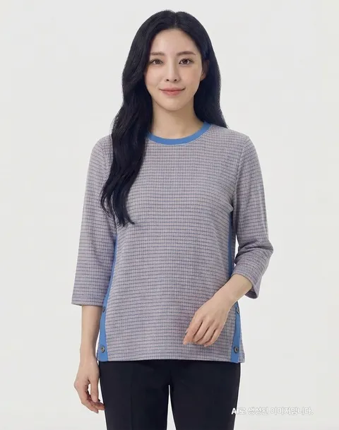 포인트 배색 밑단 버튼 티셔츠_HCCMTS203