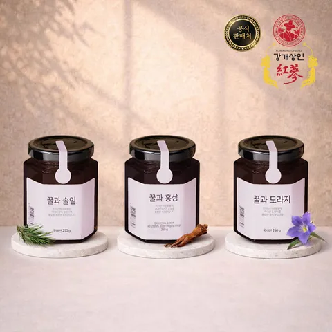 강개상인 천연벌꿀 홍삼 도라지 솔잎 선물세트(250g x 3입) 벌이 준 자연의 맛