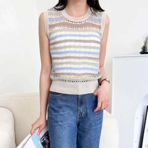 시원 여름 베이직 뽀얌 나시 여자니트나시 조끼 심플