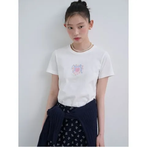 레이디스 [B. my] 하트 프린트 반소매 티셔츠  화이트 (BF5442N011)