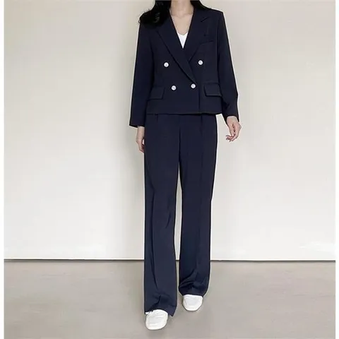 [하프클럽/셀러허브_여성트랜드패션]더블 자켓 와이드 슬랙스 팬츠 여름 정장 수트 세트