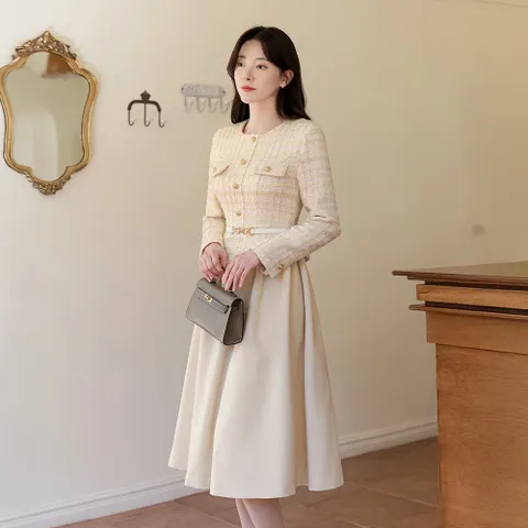 (~XXL까지) 므니에 트위드 페플럼 자켓 벨트 원피스 겨울 오피스룩 하객룩 연말룩 모임룩 파티룩 빅사이즈