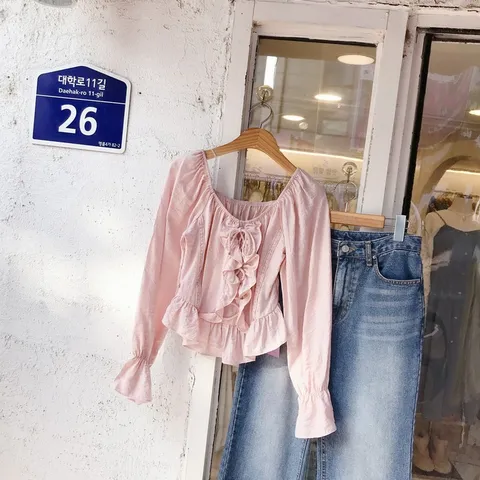 [브리치]  / 봄 셔링 투웨이 오프 아일렛 블라우스