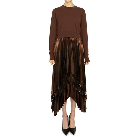 올세인츠 나디아 포일 여성 민소매 롱 플리츠 원피스 WD138Z PALE CACAO BLACK (니트 세트)