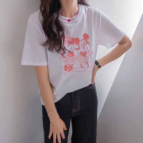 [디즈니정품] [면100%] 미키미니 커플프린트 여유기본핏 티셔츠