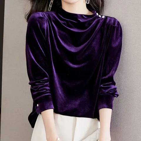 [브리치]  / 퍼플 벨벳 드레이프 블라우스