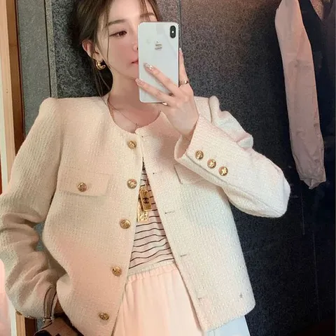 [하프클럽] 쏘핫 결혼식 하객룩 금장 단추 트위드 자켓