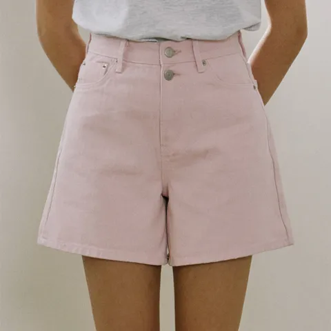 Button Detail Twill Shorts - Pink