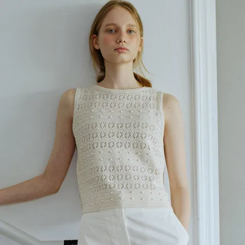 crochet sleeveless knit (ecru)