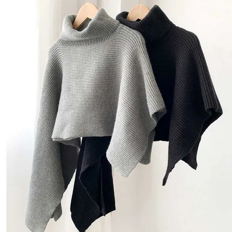 터틀넥 언발란스 니트 숄 케이프 머플러 망토 숄 겨울 캐시미어머플러 숄 판초 숄가디건