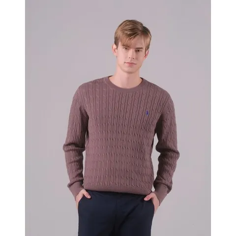 [U.S. POLO ASSN.]  브라운 봄 케이블 라운드니트 남성