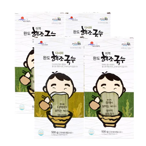 완도 해조 다시마국수2팩+미역국수2팩/팩당500g/스프동봉