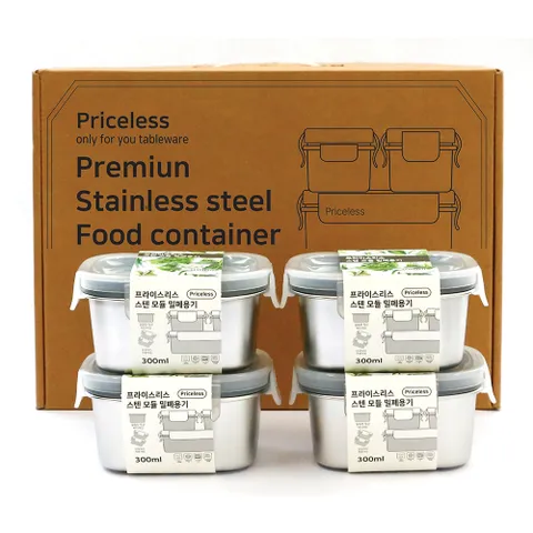 프라이스리스 스텐 밀폐용기 300ml 4종세트 스텐반찬통 스텐김치통 김치통 스탠찬기통 반찬통 스테인레스반찬통 스텐반찬통세트