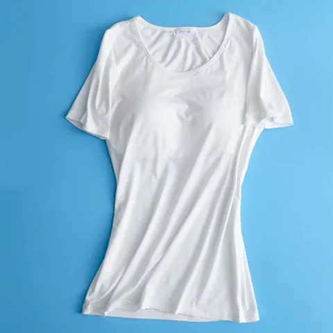 캡내장 노브라 반팔티셔츠 브라탑 모달 홈웨어 스판 노브라티 캡내장 브라티