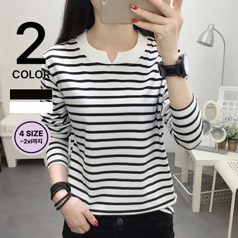 [브리치]  / 여성용 단가라 트임 라운드넥 긴팔 티셔츠 NT1481/ 2컬러/ 4사이즈