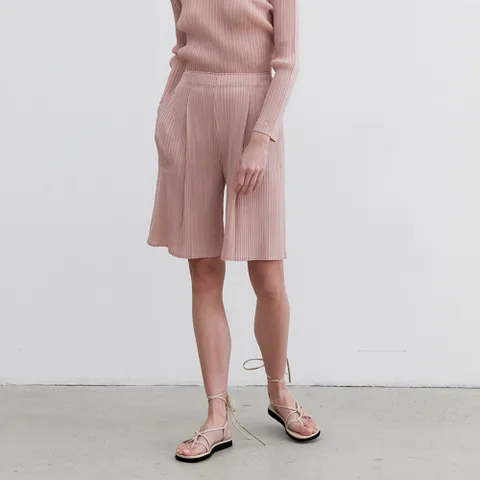 [여성] 턱 플레어 플리츠 큐롯 반바지_핑크