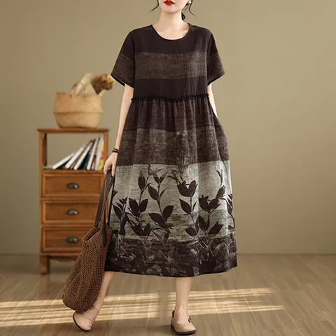 2591878 - 인견 프릴 시리즈 롱원피스 루즈핏 빅사이즈 여름원피스 린넨원피스 면원피스 40대 50대 100사이즈 인견원피스