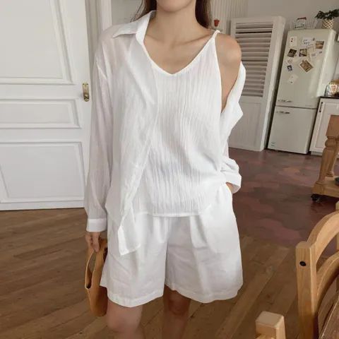 여성 여름 가볍고 루즈한 나시 셔츠 세트