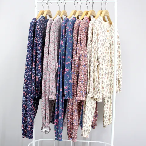 여성 피치기모 플라워 시보리 상하세트[JB8689] 실내복상하 잠옷상하