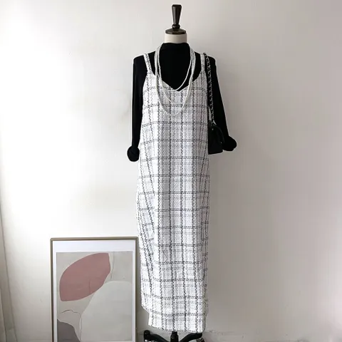 [브리치] 에르디테 / 트위드 뷔스티에 레이어드 끈 조절 뒷트임 롱 원피스