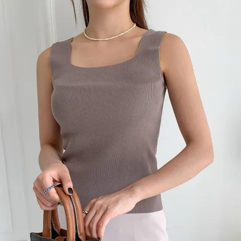 여자 흰색 스퀘어넥 슬림핏 이너 여름 골지니트 나시_3