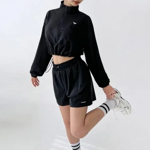 에어 스트링 여성 크롭 바람막이 반바지 세트 러닝 투인원 파크골프