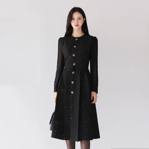 (~XXL까지) 러스 시스루 스팽글 트위드 원피스 겨울 오피스룩 하객룩 연말룩 모임룩 파티룩 빅사이즈