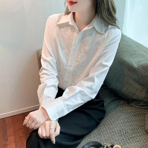 7162 카라 브라우스 CESS 블라우스 스티치 레이스 셔