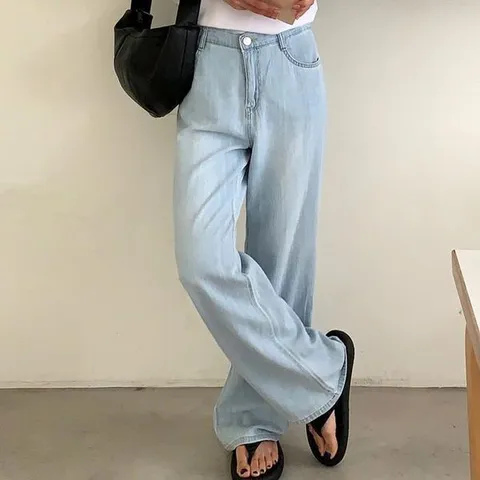 [하프클럽] 여성 여름 와이드 연청 아이스 원단 데님팬츠 청바지