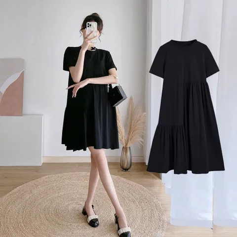 라운드 하프 셔링 원피스 셔링원피스 포인트원피스 라운드넥원피스 반팔원피스 여름원피스