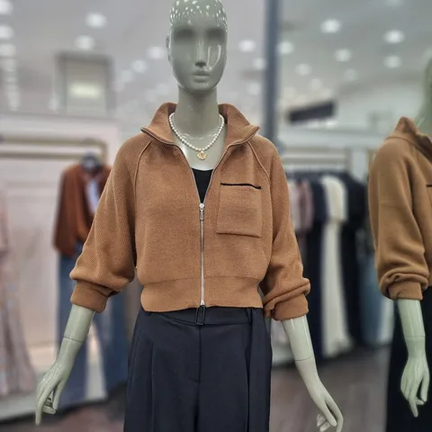 울 크랍 니트 집업 가디건 (SAKCA5441 카멜,블랙)_DJ