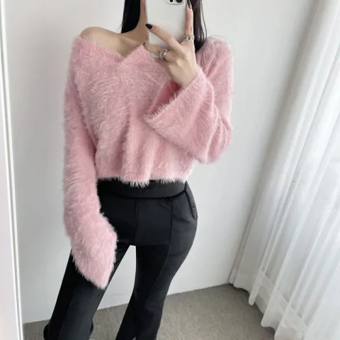 [브리치]  / 여성 앙고라 퍼 여리 루즈 핏 세미 크롭 복실 니트 4