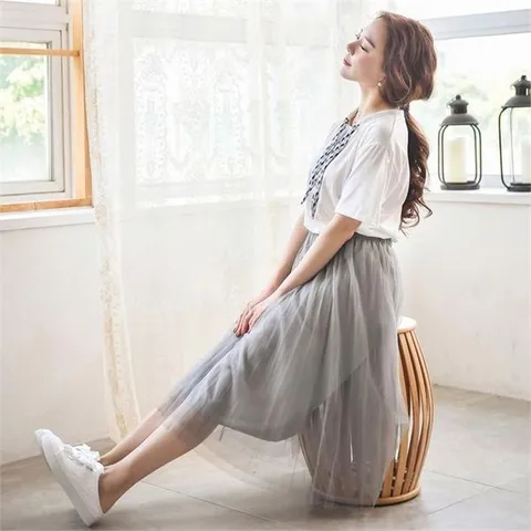 [하프클럽] 여자 튜튜 주름 SS 롱 시폰 스커트