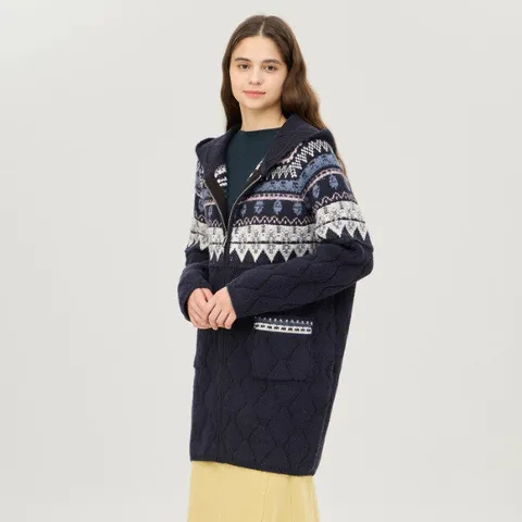 패턴 후드 롱 니트 가디건_BAKC53461