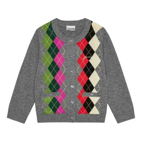 MUST IT_GANNI 가니 Grey Check Cardigan (K2512 921) (그레이 체크 가디건)