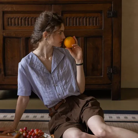 DA_Industry pair lace lapel blouse_2color