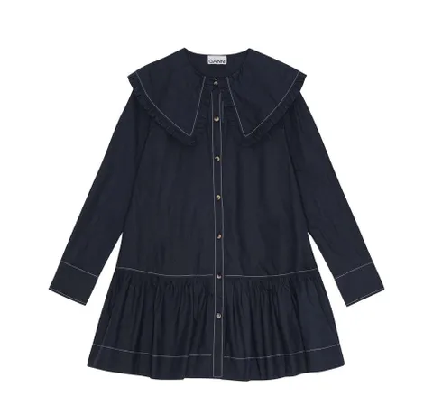 MUST IT_GANNI 가니 Dark Blue Mini Shirt Dress 셔츠 원피스 W0157