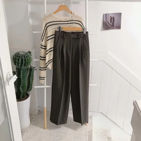 [브리치] 보블리에 / 투버튼 일자 와이드 롱 슬랙스