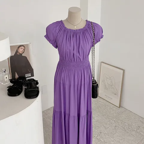 [브리치] 허니제이 / 자닌 오프숄더 스모크 밴딩 롱 원피스(5color)