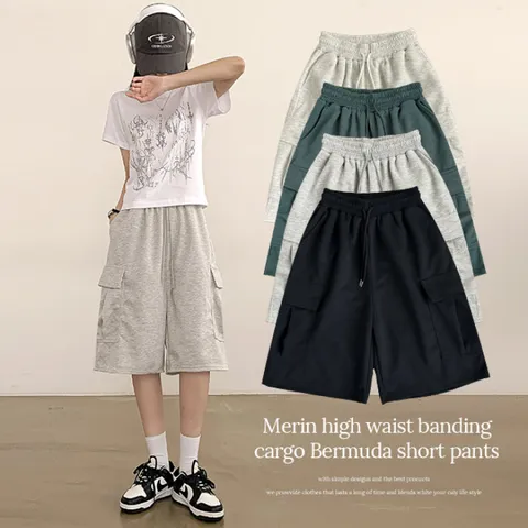 [브리치] 피치모드 / 메린 하이웨스트 밴딩 버뮤다 카고 반바지
