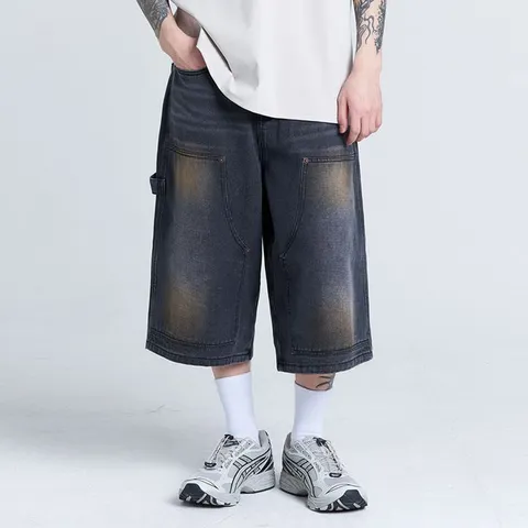 [브리치]  / 여름 7부 버뮤다 팬츠 통 와이드 청반바지 / 빅사이즈