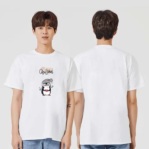 예쁜 펭귄 크리스마스 그래픽 캐쥬얼 반팔티 AIM 라운드티 여성티셔츠 그래픽 프린트인쇄