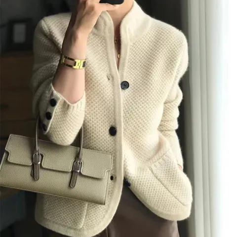 B-221421 - 스텐드 카라 소프트 니트 가디건/기본핏/오피스룩/겨울이너/데일리룩/하객룩