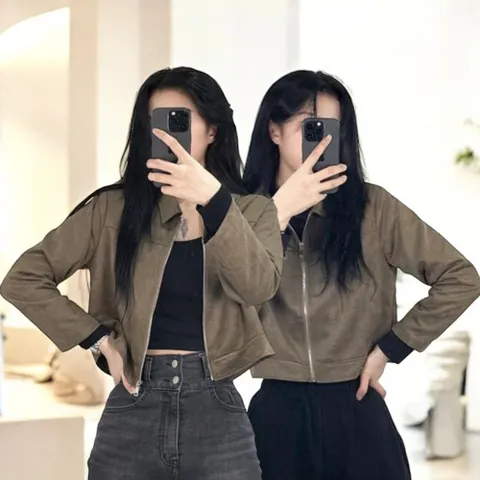 베르 스웨이드자켓 카키그레이 지퍼 자켓 간절기 스웨이드자켓 가죽자켓 자켓 여자자켓