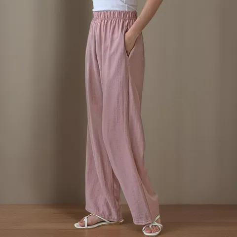여성 데일리 린넨 레이온 와이드팬츠 밴딩