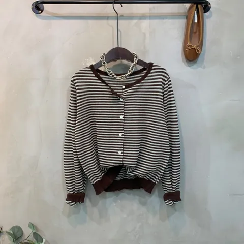 [브리치]  / (신상 무료배송)다라 마 배색 스트라이프 긴팔 니트 가디건 4color