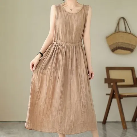[하프클럽] 테르 린넨 민소매 주름 원피스 2color