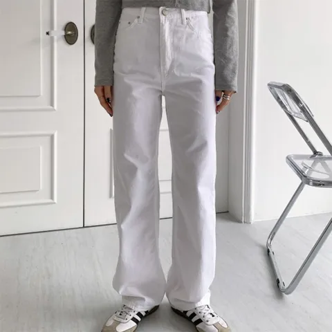 여자 백바지 워싱코튼 일자 순면 검정색 팬츠